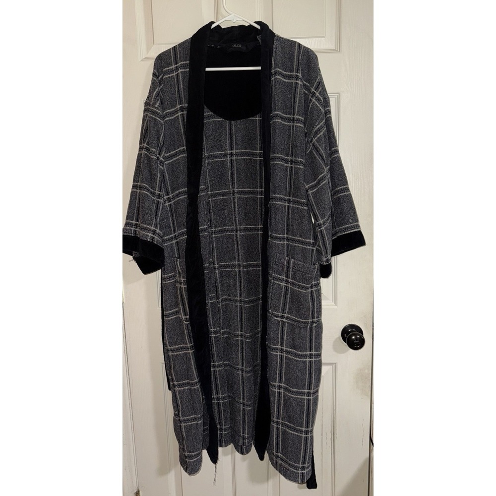 Vintage Izod mens Terry bath Robe Gray Plaid Thick heavy